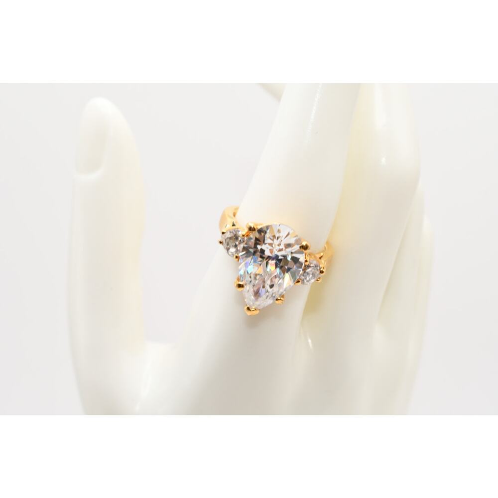 SETA CZ Teardrop Ring Gold Tone Size 8 Clear Statement Ring